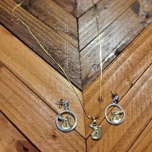 Elegant Gold and Silver Necklace English SADDLE and Earring Set